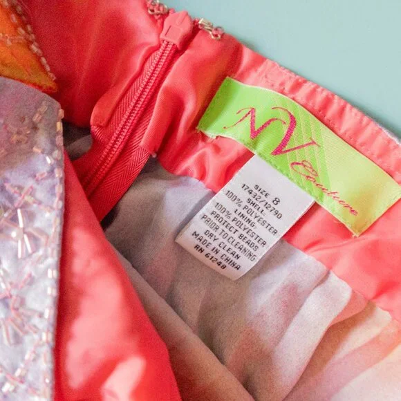 NV Couture Y2K Rainbow Pleated Halter Neck Beaded Sweetheart Formal Dress Size 8